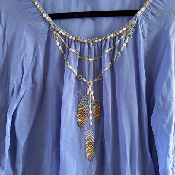 New Johnny Was Indina Blouse Blue Floral Embroidery Lace Long Sleeve Sz S - Picture 3 of 10
